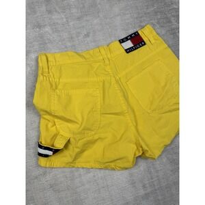Tommy Hilfiger Shorts Womens 28 Yellow Denim Carpenter Vtg Y2K Hammer Strap Flag